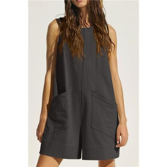 Lovelet Round Neck Sleeveless Romper with Pockets - Picture 6 of 16